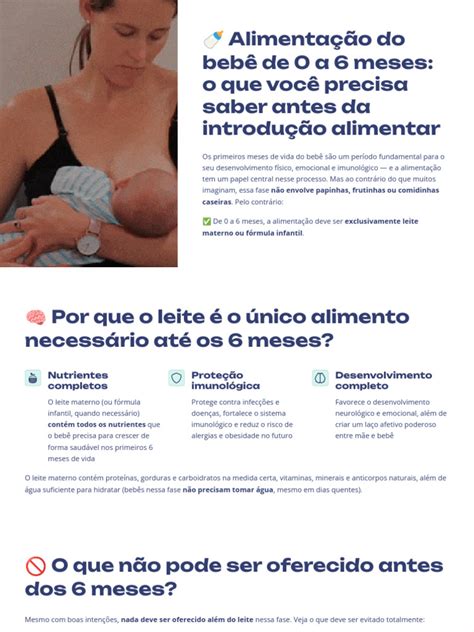Lei Amamentação Apos 6 Meses - Alimentação do Bebê: 0 a 6 Meses | PDF | Amamentação | Leite