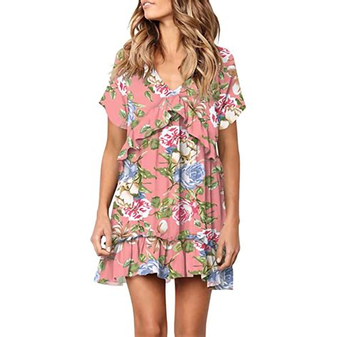 VSSSJ Women S Summer Short Sleeve Casual Dresses V Neck Floral Print