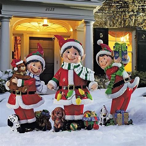 Set of Three Fiber Optic Elves - Outdoor Christmas Decorations ...