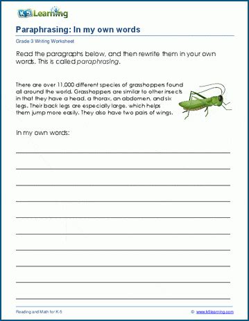 Paraphrasing Worksheets K Learning