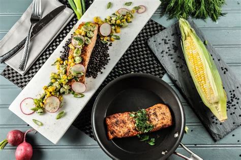 Pan Roasted Salmon With Sweet Corn And Fava Bean Roasted Salmon Fresh Dill Lentils