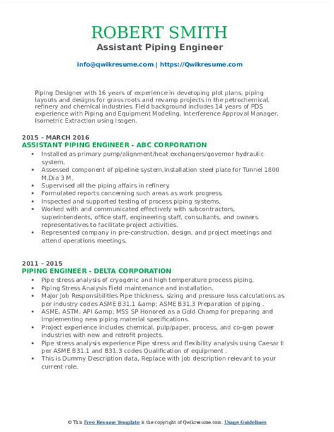 Piping Engineer Resume Samples Qwikresume