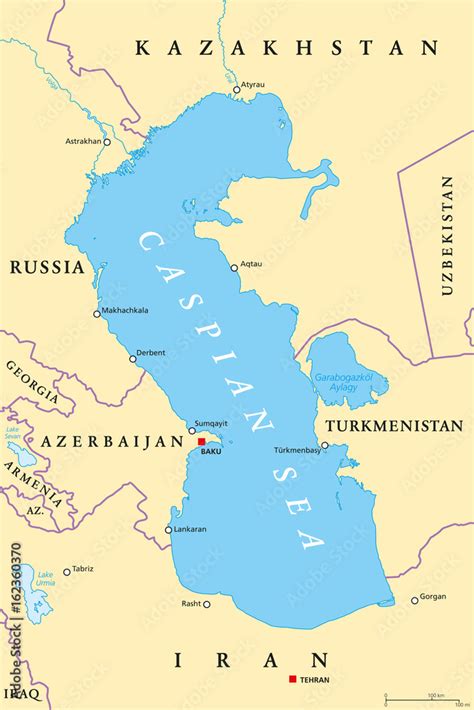 Caspian Sea Region Political Map With Most Important Cities Borders