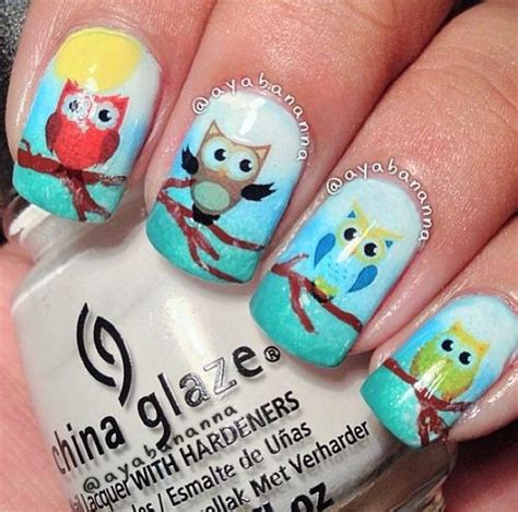 Creative Owls On Branches Nail Art Funky Nail Art Finger Nail Art