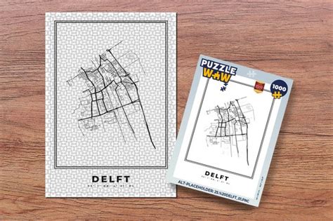 Puzzel Stadskaart Zwart Wit Kaart Delft Nederland Plattegrond