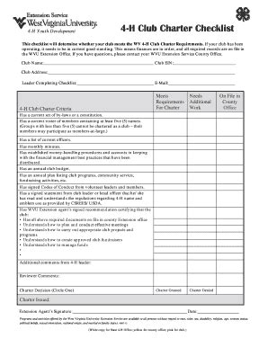 Fillable Online Roane Ext Wvu Charter Checklist Wvu Ext H Youth