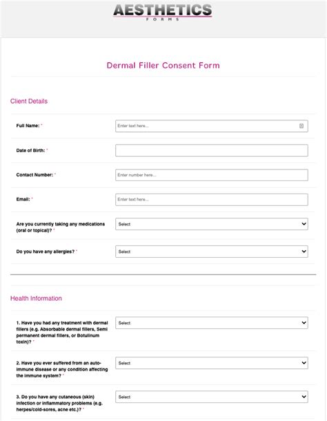 Dermal Filler Consent Form Online Form Templates PDFs