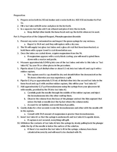 Ochem Ii Pre Lab Plan Preparation Prepare An Ice Bath In Ml