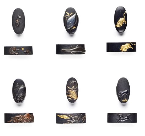 Edo Period 19th Century A Group Of Six Sets Of Fuchi Kashira