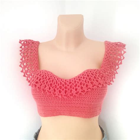 Festival Top Pink Crochet Crop Top Crochet Halter Top Etsy