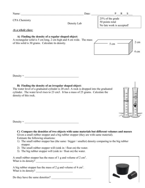 Mass Volume And Density Practice Problems And Review Worksheet