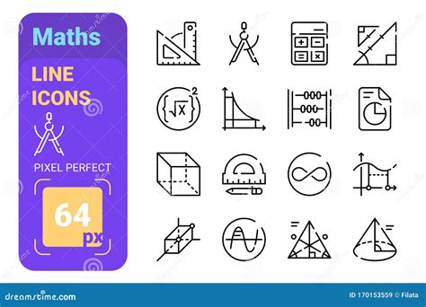 Maths Symbols Of Algebra And Geometry Line Icons Set Stock Vector