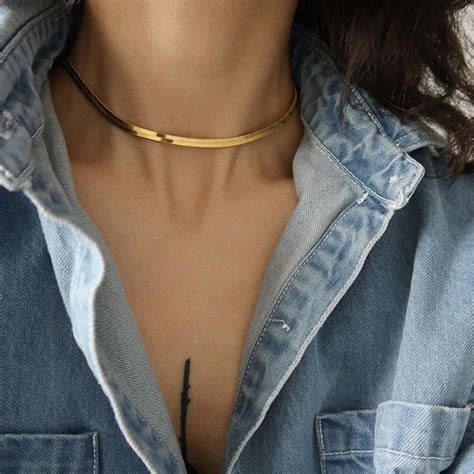 K Gold Plated Herringbone Necklace Snake Bone Choker Etsy Chokers