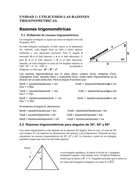 Unidad 1 Utilicemos Las Razones Trigonometricas