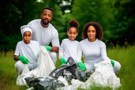 La Naturaleza Limpiando A La Familia Afroamericana Madre Y Padre Con