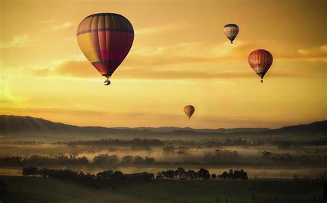 Hot Air Balloon Sunset Landscape Art Photograph By Wall Art Prints