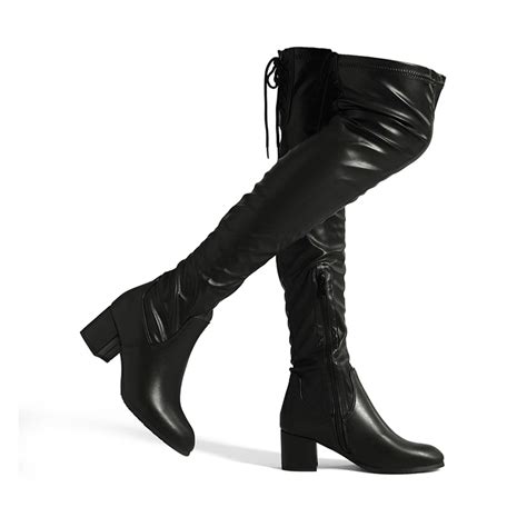 Block Heel Over The Knee High Boots Dreampairshoes