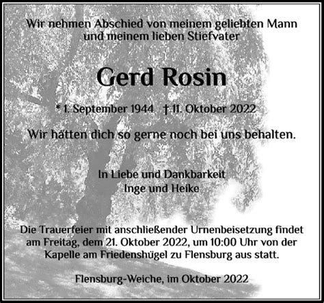 Traueranzeigen Von Gerd Rosin Sh Z Trauer