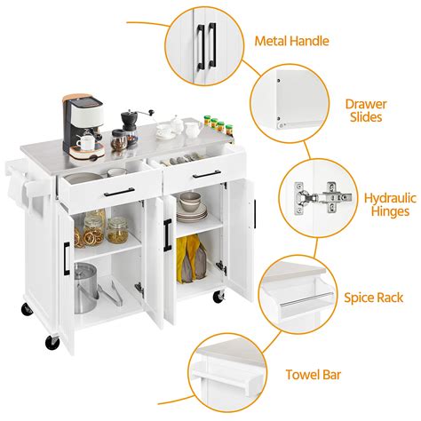 Yaheetech Kitchen Cart With Stainless Steel Countertop And Drawers