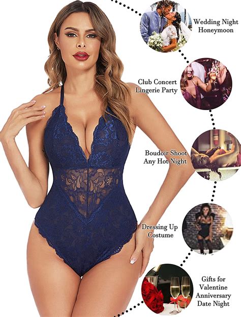 Avidlove Women Sexy Lace Bodysuit Teddy Snap Crotch One Piece Lingerie