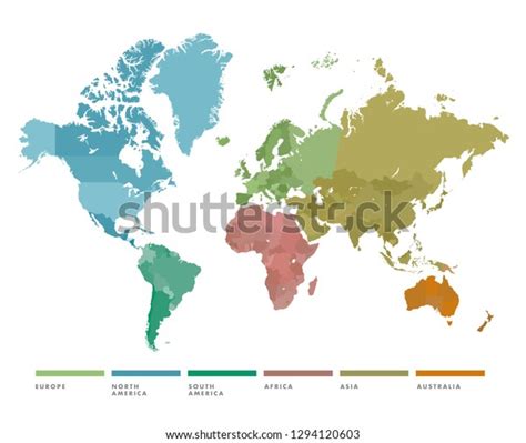 World Map Continent Different Color Vector Stock Vector (Royalty Free ...