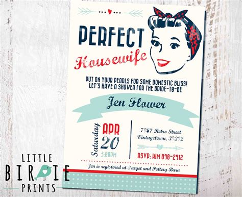 Housewife Retro Bridal Shower Invitation 1950s Perfect Housewife