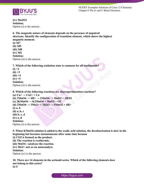 Ncert Exemplar Class Chemistry Solutions Chapter D Block And F