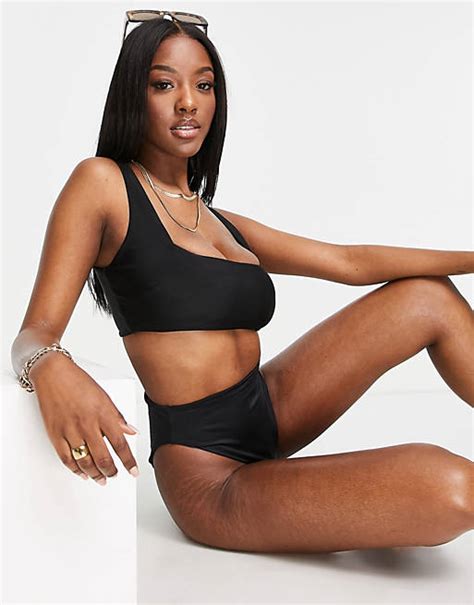 Asos Design Größere Brust Mix And Match Kurzes Geschmeidiges Bikinioberteil In Schwarz Asos