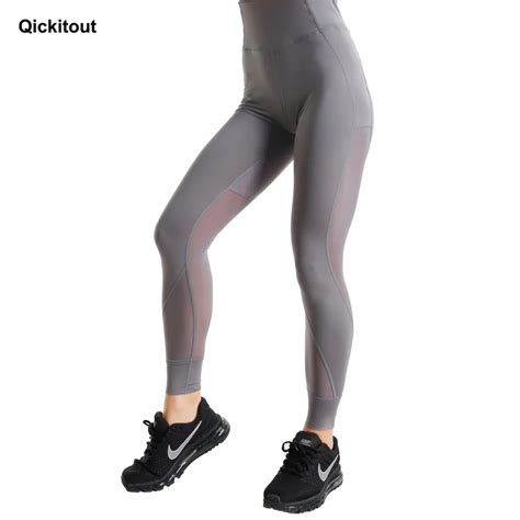 Qickitout New Gray Push Up Workout Sportswear Polyester Leggings High