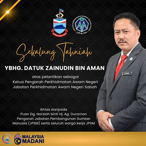 Sekalung Tahniah Kepada YBhg Datuk Zainudin Bin Aman Atas Pelantikan