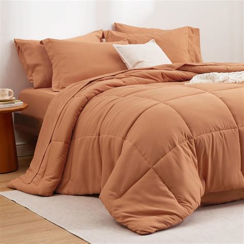 Bedsure Burnt Orange King Comforter Set 7 Pieces Solid King Bed In A Bag King Bed