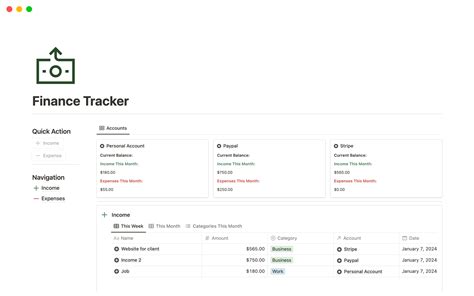 Finance Tracker Template By Focuswhale Notion Marketplace