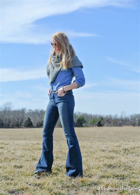 Fashioned For Living Denim On Denim Flare Jeans Outfit