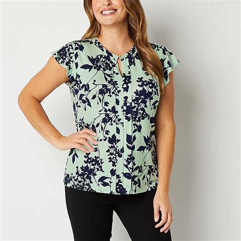 Liz Claiborne Womens Keyhole Neck Short Sleeve Blouse Jcpenney