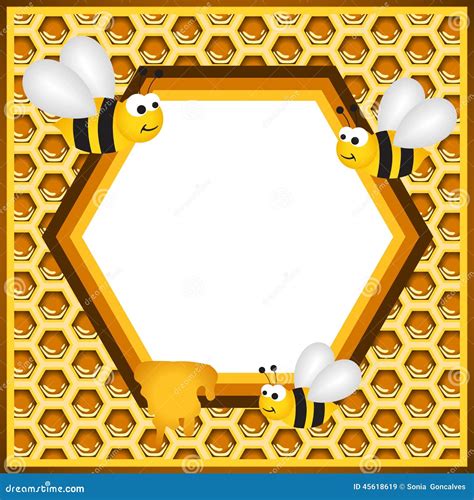 Flying Bees In A Honeycomb Frame Stock Vector Image 45618619