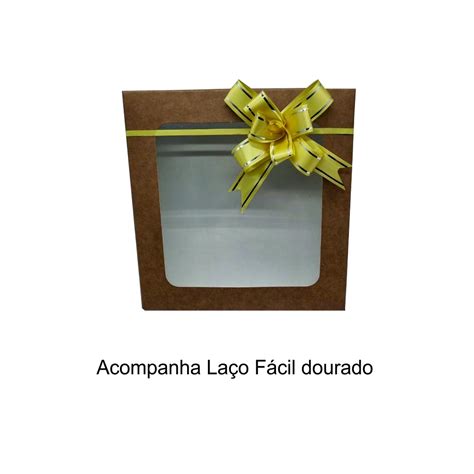 Caixa de papel presentes visor 20unidades Kraft 15x15x4 Laço