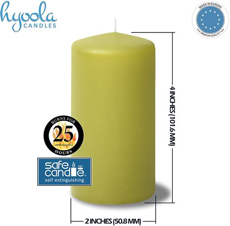 Hyoola 2 X 4 Inch Small Unscented Pillar Candles Dripless Olive Green Pillars 4 Pack