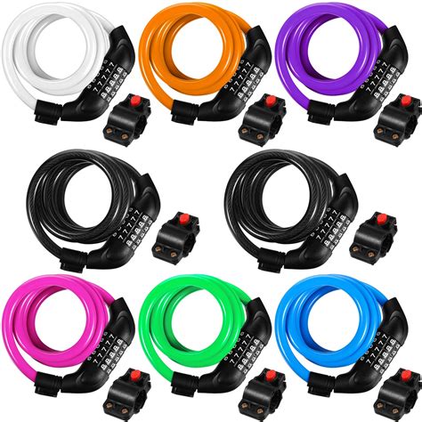 Hoteam Pieces Bike Lock Feet Long Coiled Cable Lock High Security