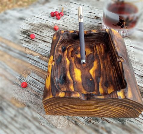 Personalized Cigar Ashtray Rustic Ashtray Walnut Ash Etsy