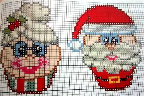 Two Cross Stitch Santa And Mrs Claus Pictures Are Shown In The Same