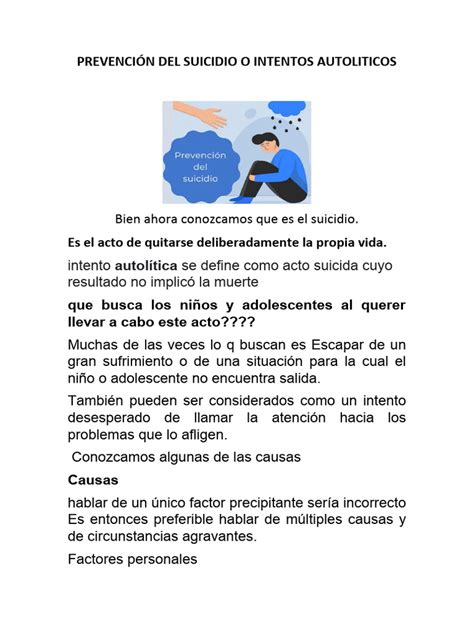 PrevenciÓn Del Suicidio O Intentos Autoliticos Pdf