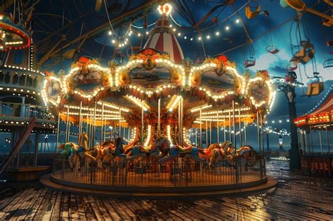 Premium Photo Whimsical Carousel In A Deserted Amusement Park Oc