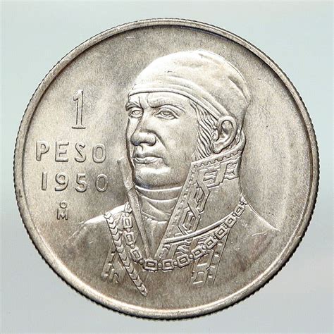 1950 Mo Mexico Independence Hero Jose Maria Morelos Old Silver Peso