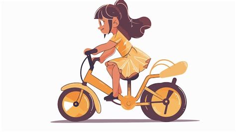 Adorable Girl On Drawn Background Riding Tricycle Premium Ai