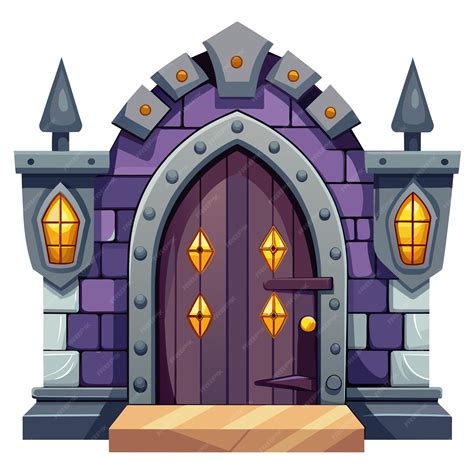 Premium Vector | A cartoon drawing of a castle with a door that says quot the word quot on it