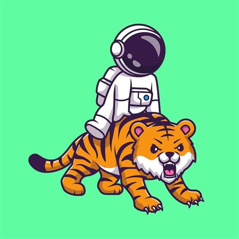 Premium Vector Cute Astronaut Riding Tiger Cartoon Vector Icon