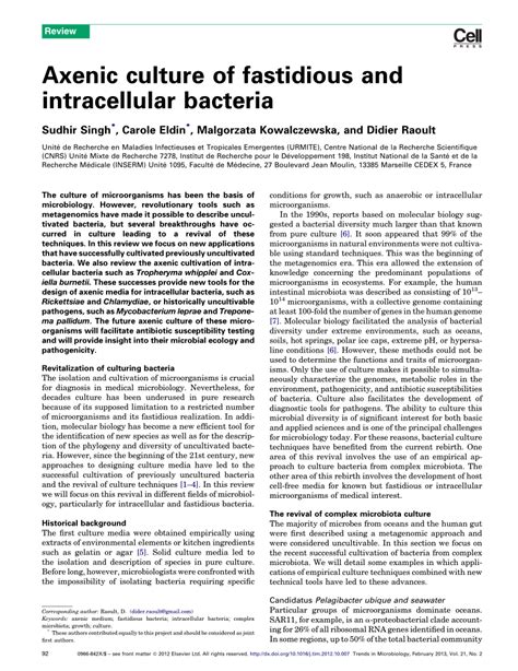 (PDF) Axenic culture of fastidious and intracellular bacteria