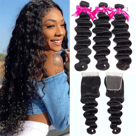 Deep Wave Human Hair Bundles With Closure Brazilian Deep Wave Human Hair 3 Bundles