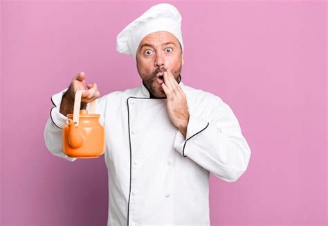 Premium Photo Middle Age Man Chef Concept With A Teapot And Coffee