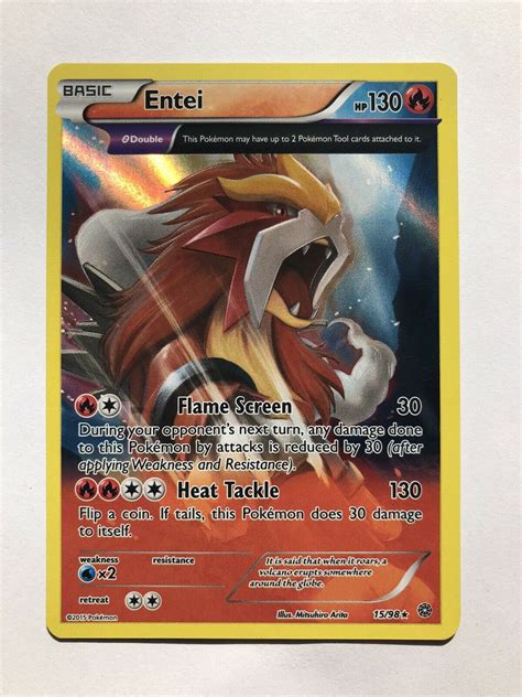 Pokemon TCG Basic Entei 15 98 Full Art Holo 2015 XY Ancient Origins